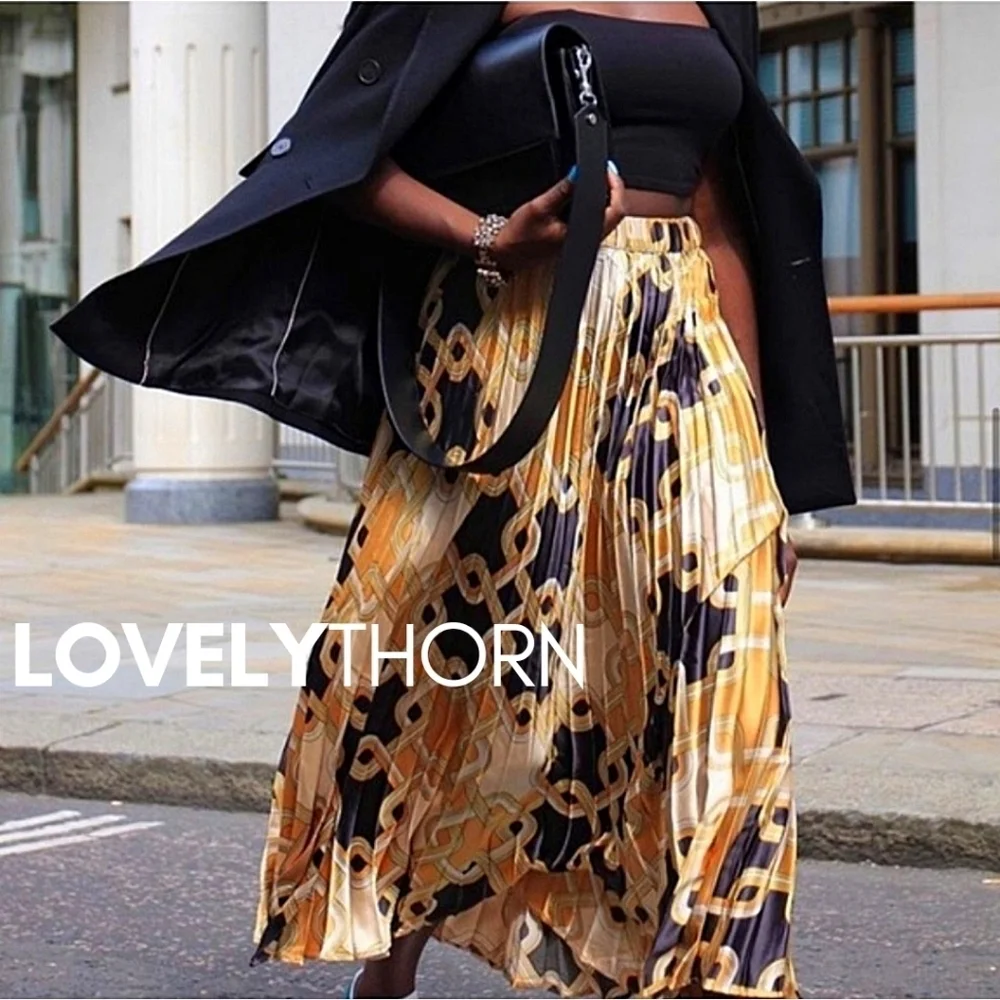 H&M // ltd ed richard allan pleated satin scarf print elastic waist long skirt - Picture 3 of 12